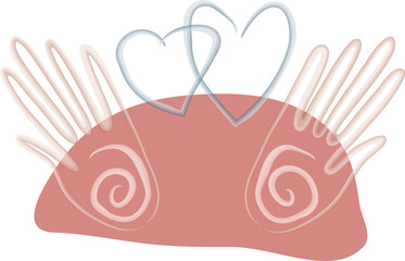 Boho abstract vector illustration with hearts, blobs, hands vector illustration