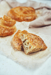 Puff pastry, vertuta or placinda baked goods with potatoes