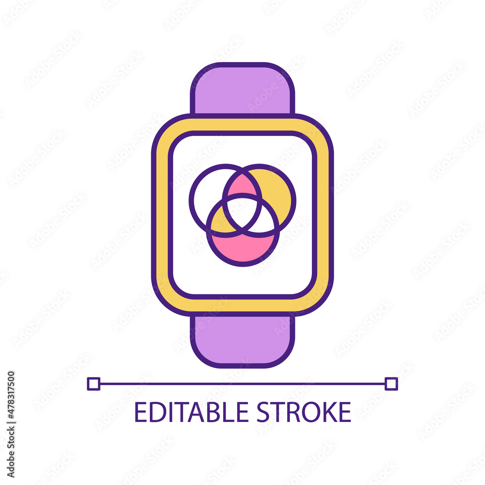 Sticker smartwatch rgb color icon. internet advertisement on personal device. digital marketing tool. isolat