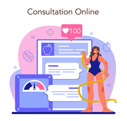 Nutritionist online service or platform. Nutrition therapy with healthy food