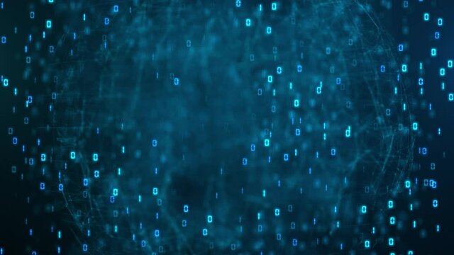 Binary data 0 and 1 matrix code chains tunnel background. Hi tech style digital number computer technology. Bitcoin mining. Data network connections. Big data visualization. Hacker or coder concept