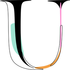 Letter U Abstract Line Art minimalist modern fashion font alphabet. minimal modern urban fonts for logo, brand, etc. typography font in uppercase and lowercase letters and number. vector illustration