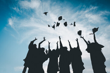 Silhouettes of students Celebration Education Graduation Student Success Learning Concept ceremony...