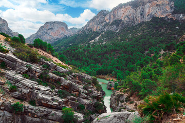 Caminito del Rey walking trail , Kings little pathway, Beautiful views of El Chorro Gorge, Ardales, Malaga, Spain.