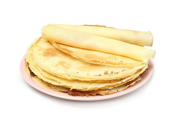Crepes or thin pancakes isolated on white background