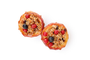Tasty baked apples isolated on white background