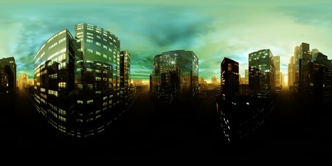 Evening city. HDRI . equidistant projection. Spherical panorama. panorama 360. environment map, 3D rendering