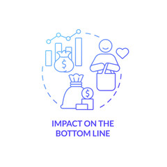 Impact on bottom line blue gradient concept icon. Final income. Customer service benefits abstract idea thin line illustration. Isolated outline drawing. Roboto-Medium, Myriad Pro-Bold fonts used