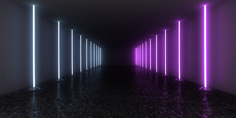 3D abstract background with neon lights. neon tunnel  .space construction . .3d illustration3