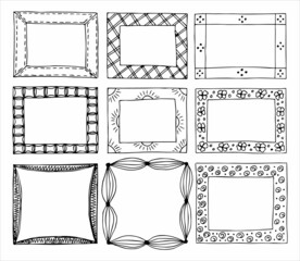 Set of rectangular frames in hand drawn doodle style