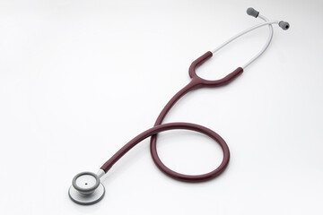 Stethoscope on a white background, top view