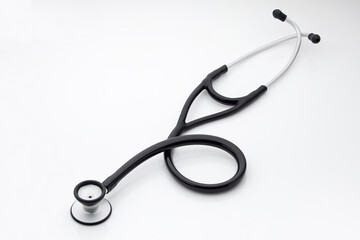 Stethoscope on a white background, top view