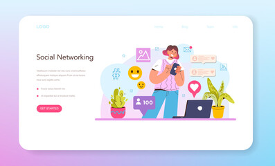 SMM web banner or landing page. Social media marketing, advertising