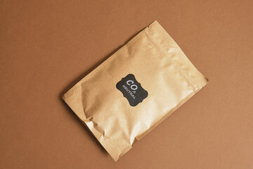 Eco friendly packaging marked co2 neutral, paper recycling, zero waste, natural products concept.
