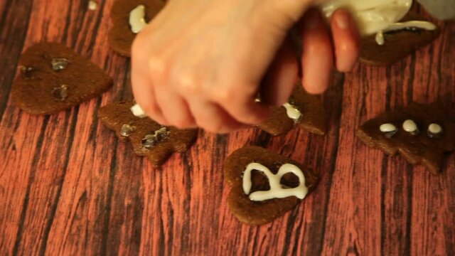 Making cookies. Molding cookie dough. Female hands making cookies on table in kitchen (Soviet Union old flat)