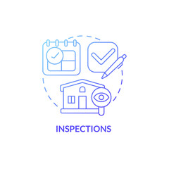 Inspections blue gradient concept icon. Rental property condition control abstract idea thin line illustration. Real estate. Isolated outline drawing. Roboto-Medium, Myriad Pro-Bold fonts used