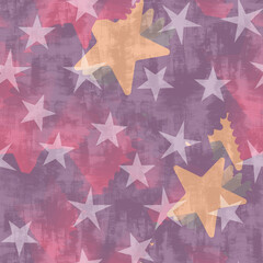 Abstract Retro Textured Stars Seamless Pattern Grunge Surface Style Trendy Colors Creative Concept