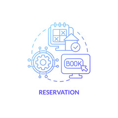 Reservation blue gradient concept icon. Reservation service. Module of property management abstract idea thin line illustration. Isolated outline drawing. Roboto-Medium, Myriad Pro-Bold fonts used