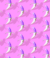 Seamless isometric 3d render pattern. Minimal design. Creative banana backgrounds. Sweet, fruits, candy shop, food vegan concept