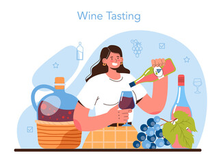 Wine maker concept. Grape wine aging in a wood barrel. Wine factory