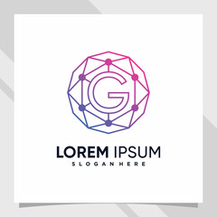 Creative technology logo design initial letter g with line art and dot style