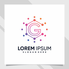 Creative technology logo design initial letter g with line art and dot style