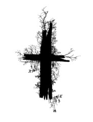 Cross made of tree branches. Vector illustration