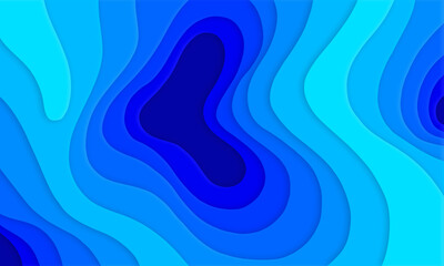 abstract papercut background in blue gradation. an illustration with layered wavy shapes. a cutout background style for posters, flyers, covers, etc.