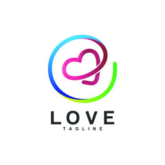 Gradient letter e love logo design
