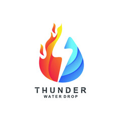 Water and fire with thunder logo design in vector