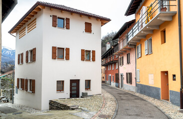 Street in the small village Gorduno, district of Bellinzona, Canton of Ticino in Switzerland.