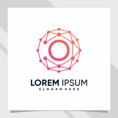 Creative technology logo design initial letter o with line art and dot style
