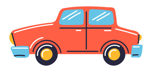 Illustration of car kid toy. Happy childhood symbol. Playing game with friends.