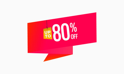 80% Discount offer price label, Red price tag for online stores