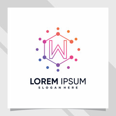 Naklejka premium Creative technology logo design initial letter w with line art and dot style
