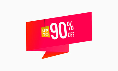 90% Discount offer price label, Red price tag for online stores