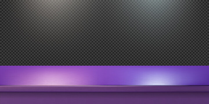 Purple steel countertop, empty shelf. Vector realistic mockup of table top, kitchen counter on transparent background with spot light. Bar desk surface in foreground
