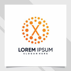 Creative technology logo design initial letter x with line art and dot style