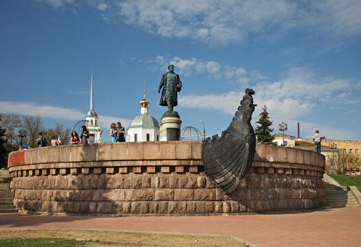 Monument to Afanasy Nikitin embankment in Tver. Russia