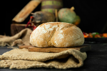 Loaf of bread in the rustic kitchen