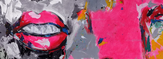 Crédence de cuisine en verre imprimé Graffiti Hand drawn colorful mouth painting abstract art panorama background colors texture.