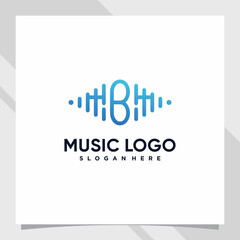 Music logo design initial letter b with line art and creative concept