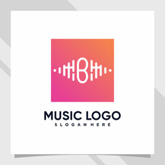 Music logo design initial letter b with negative space concept