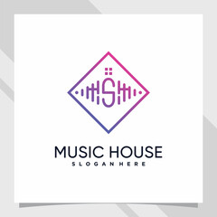 Music and house logo design initial letter s with line art style