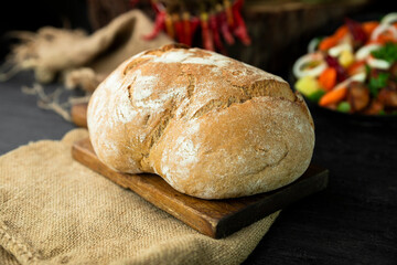 Loaf of bread in the rustic kitchen