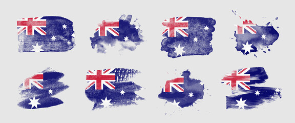 Painted flag of Australia in various brushstroke styles. © HTGanzo