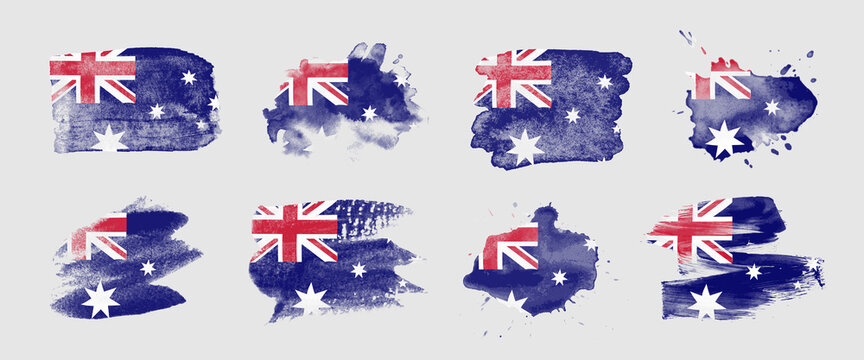 Painted flag of Australia in various brushstroke styles.