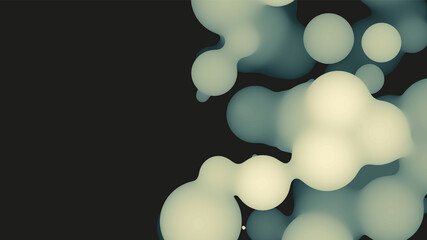 Abstract 3d fluid metaball shape with light green balls. Synthwave liquid pastel organic droplets with gradient color.