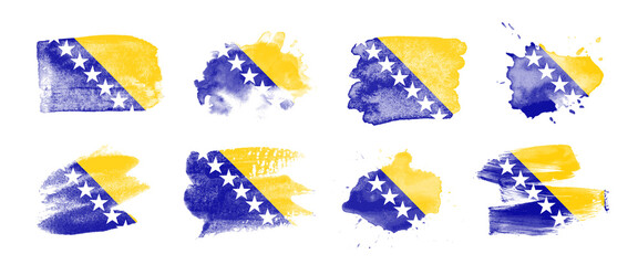 Painted flag of Bosnia and Herzegovina in various brushstroke styles. - obrazy, fototapety, plakaty