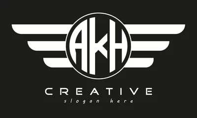 Deurstickers AKH three letter monogram type circle letter logo with wings vector template. © Foysal